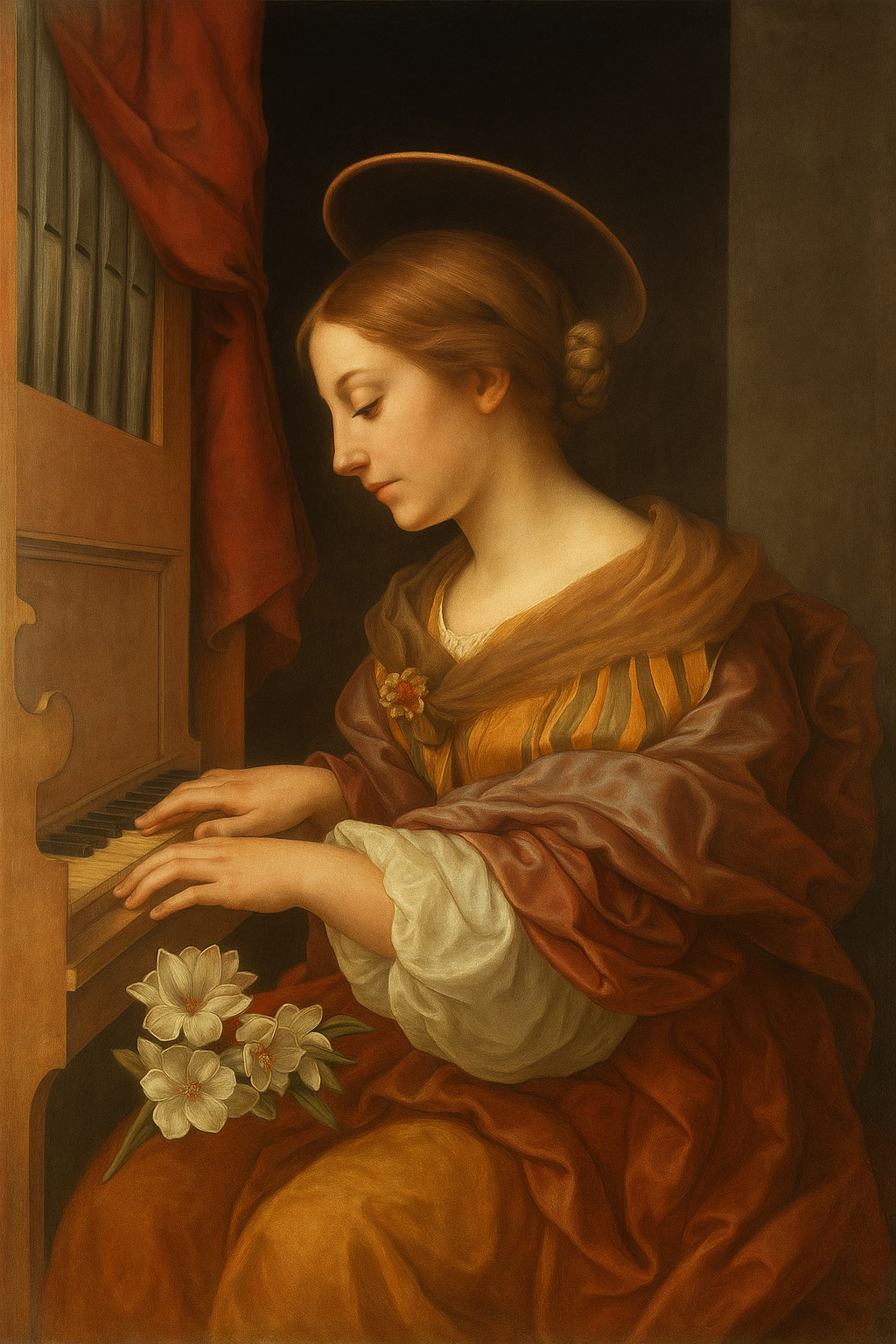 Hl. Cäcilia an der Orgel , 1650 von Carlo Dolci_ mehr kräftig